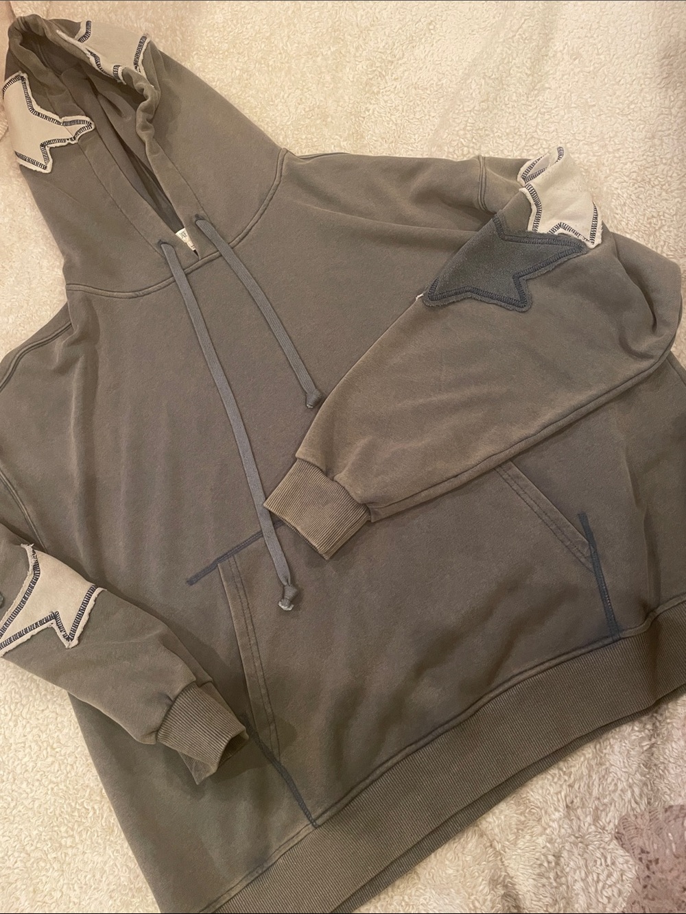 Jade by Jane Womans Gray Hooded Sweatshirt with Star Appliquรฉs